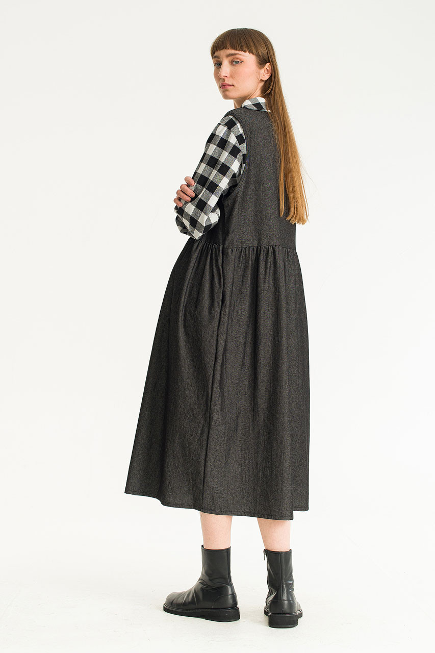 Elsa Denim Pinafore Dress, Black