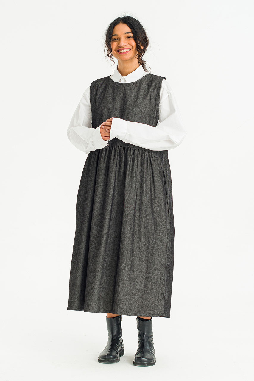 Elsa Denim Pinafore Dress, Black