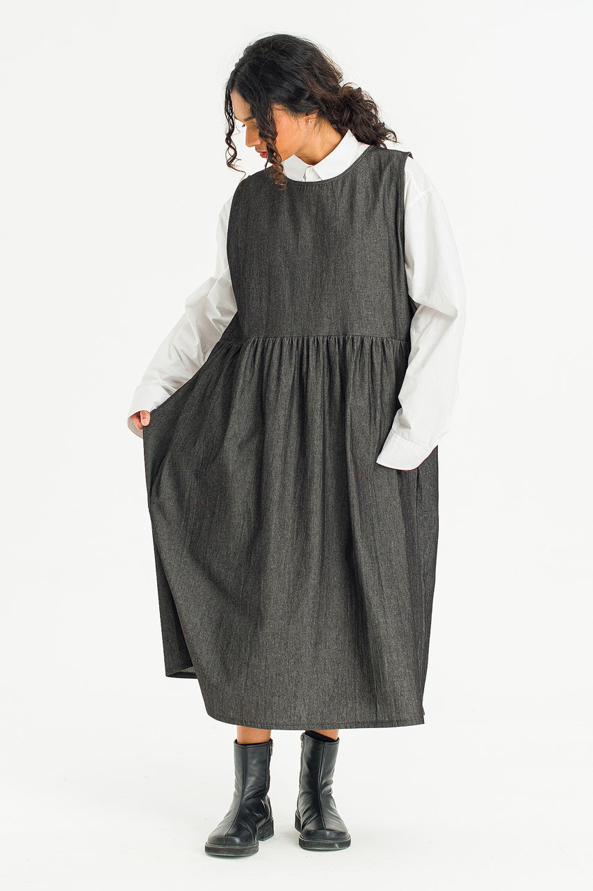 Elsa Denim Pinafore Dress, Black