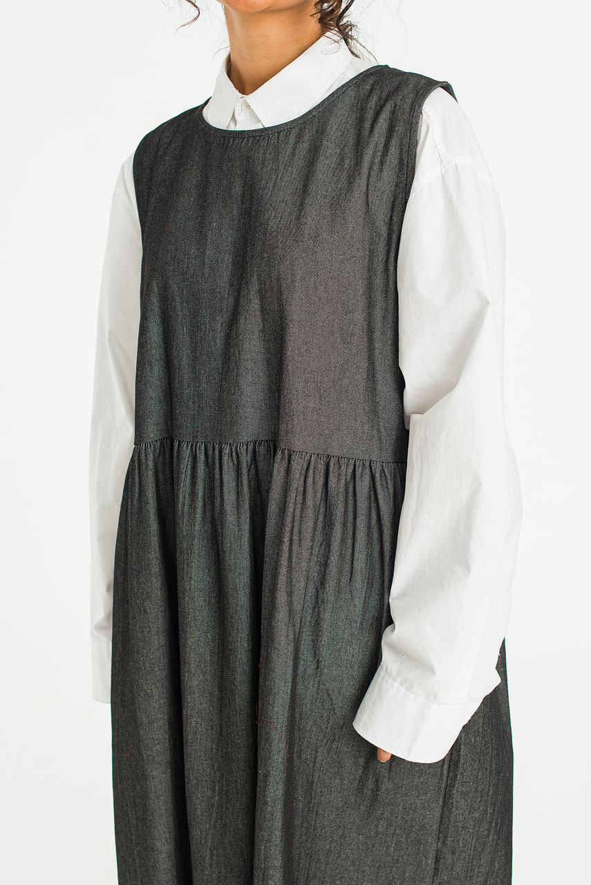 Elsa Denim Pinafore Dress, Black