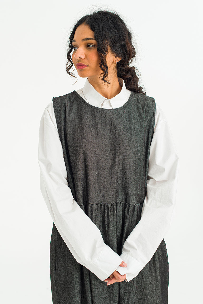 Elsa Denim Pinafore Dress, Black