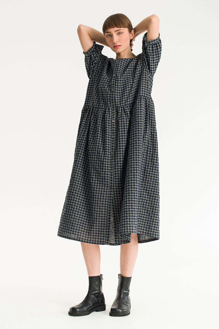 Gingham Babydoll Dress, Navy