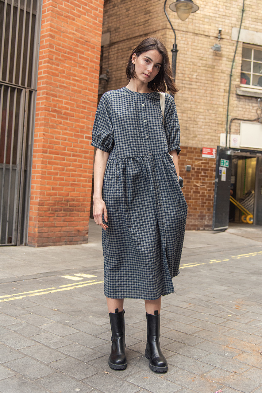 Gingham Babydoll Dress, Navy