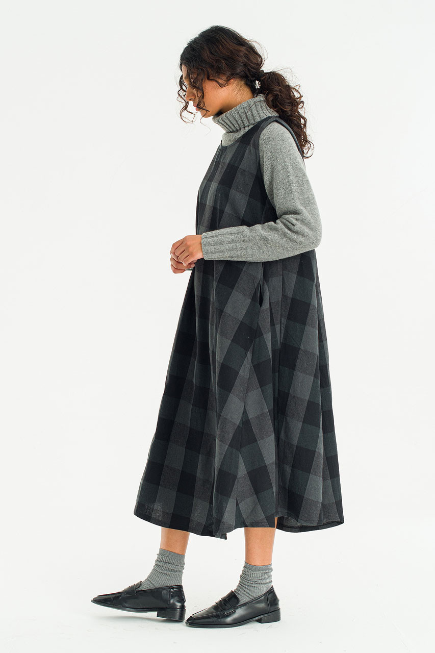 Fiona Check Pinafore Dress, Charcoal