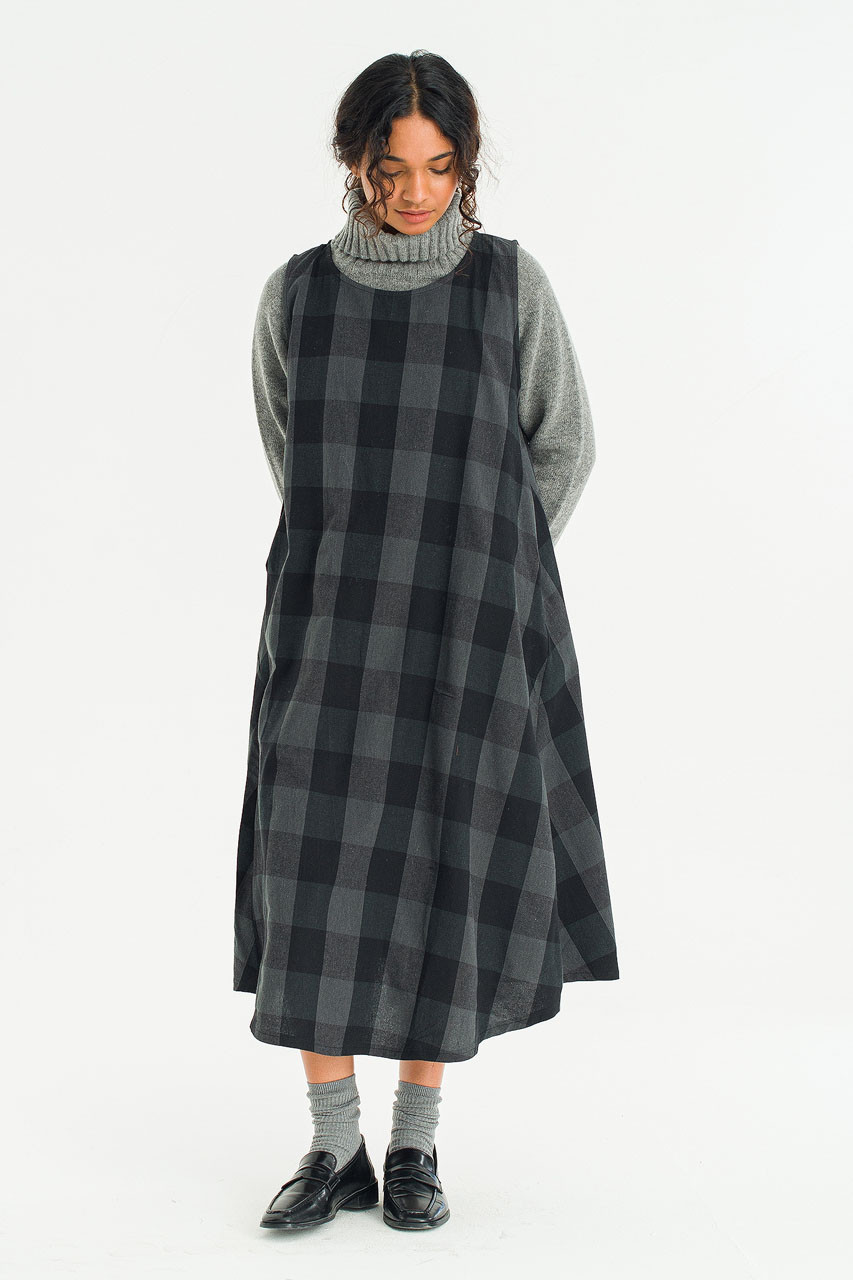 Fiona Check Pinafore Dress, Charcoal