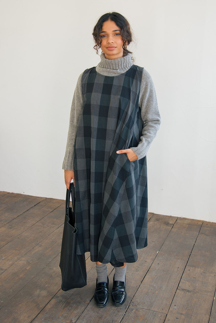 Fiona Check Pinafore Dress, Charcoal