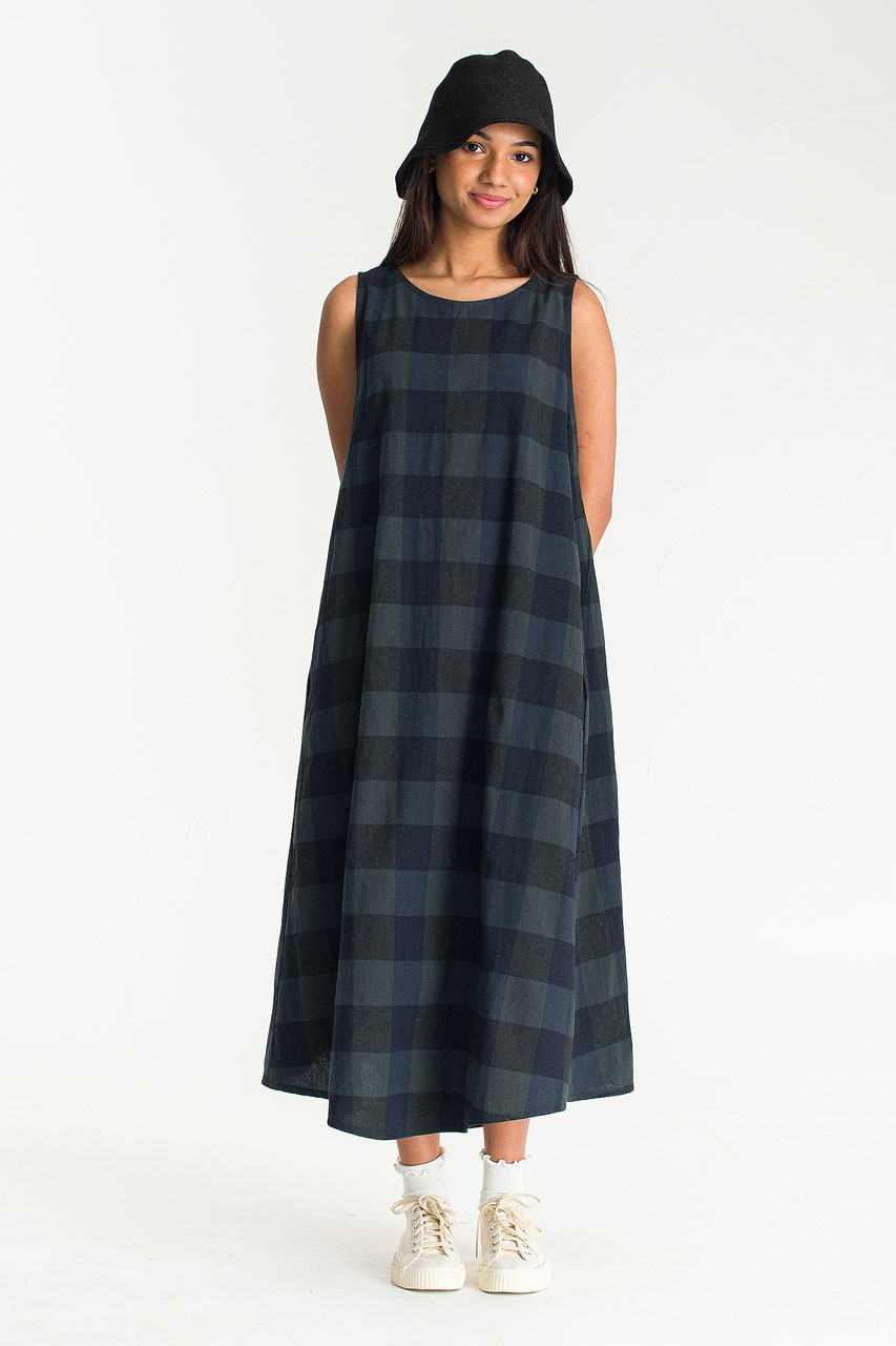 Fiona Check Pinafore Dress, Navy