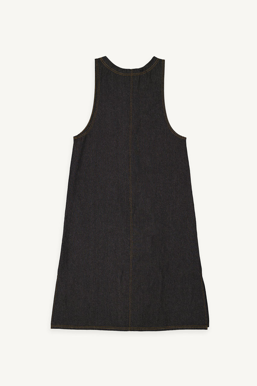 Tomo Denim Apron Dress, Black