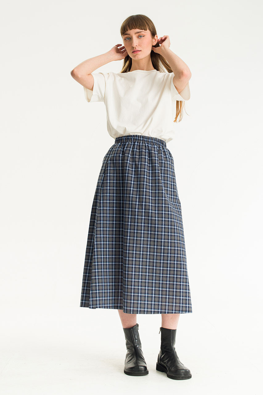 Rosi Banded Check Skirt, Navy