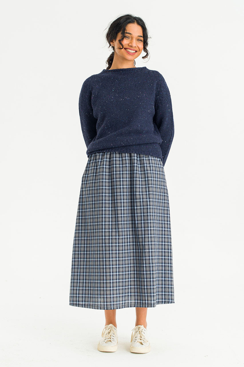 Rosi Banded Check Skirt, Navy