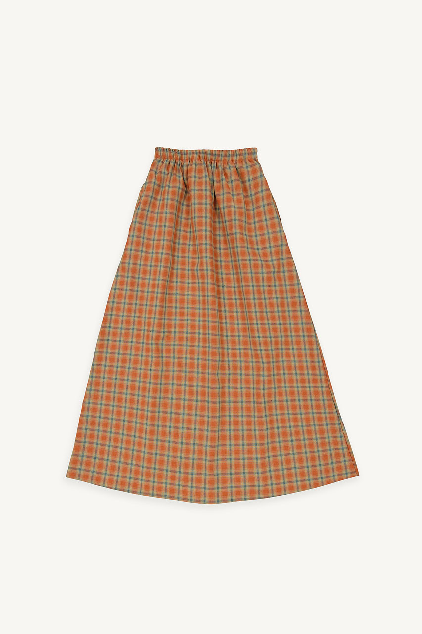 Rosi Banded Check Skirt, Orange