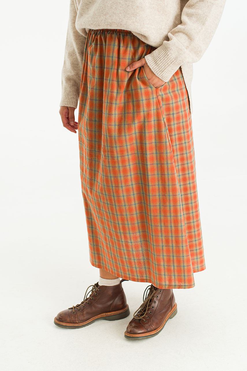 Rosi Banded Check Skirt, Orange