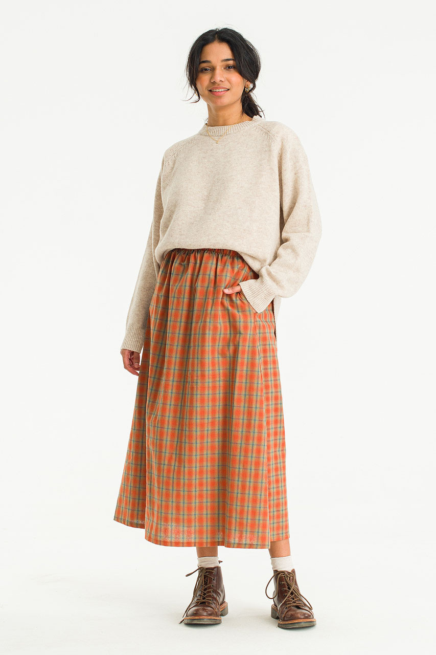 Rosi Banded Check Skirt, Orange