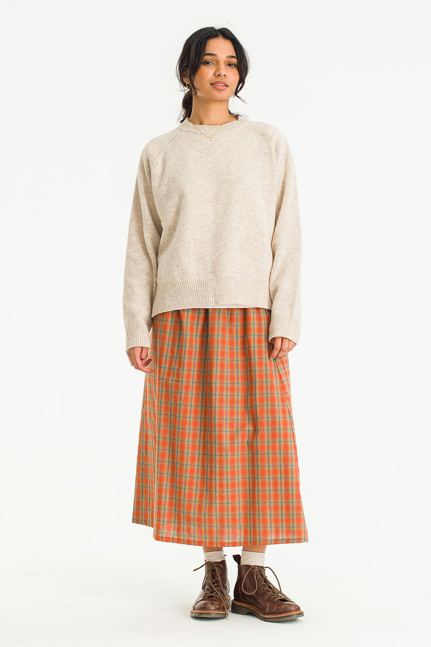 Rosi Banded Check Skirt, Orange