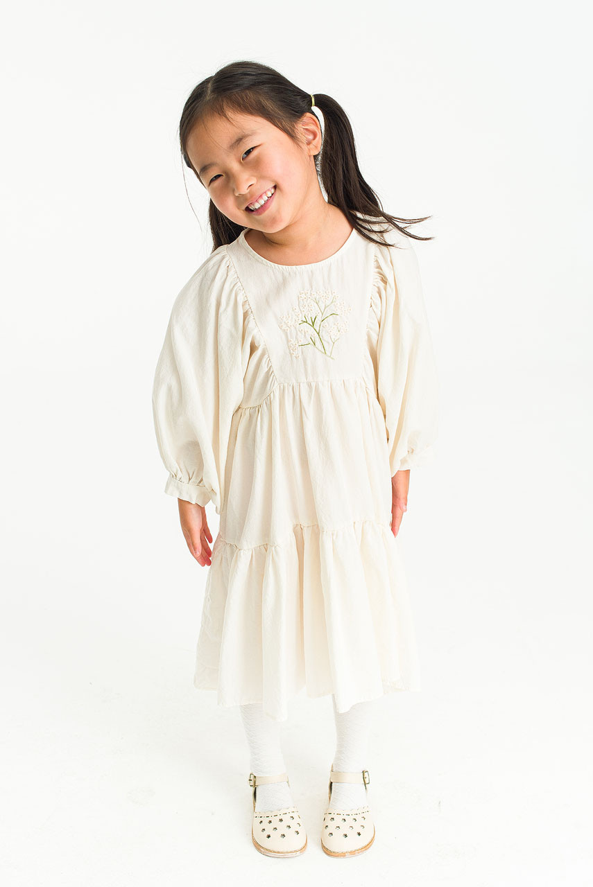 Mini Olive | Flower Embroidered Dress, Ivory