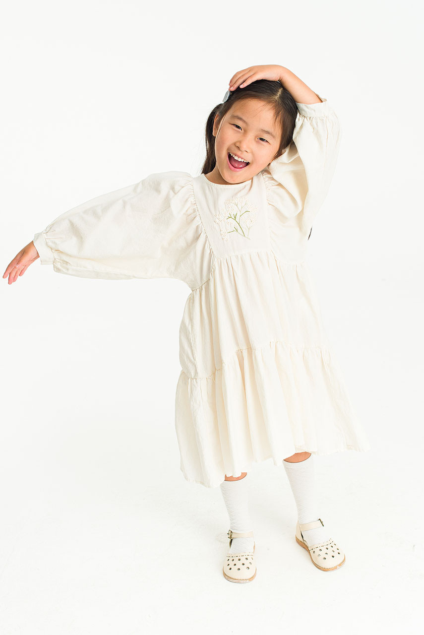 Mini Olive | Flower Embroidered Dress, Ivory