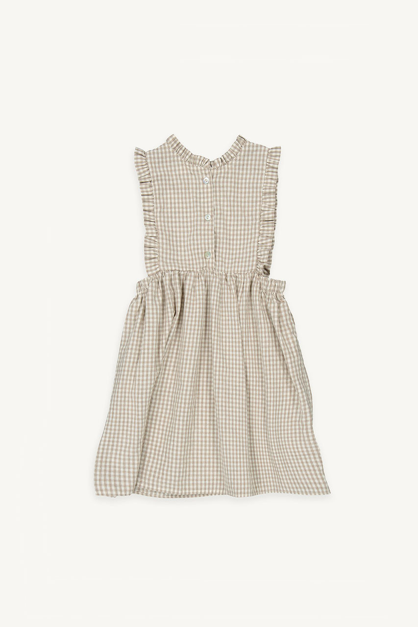 Mini Olive | Gingham Apron Dress, Beige