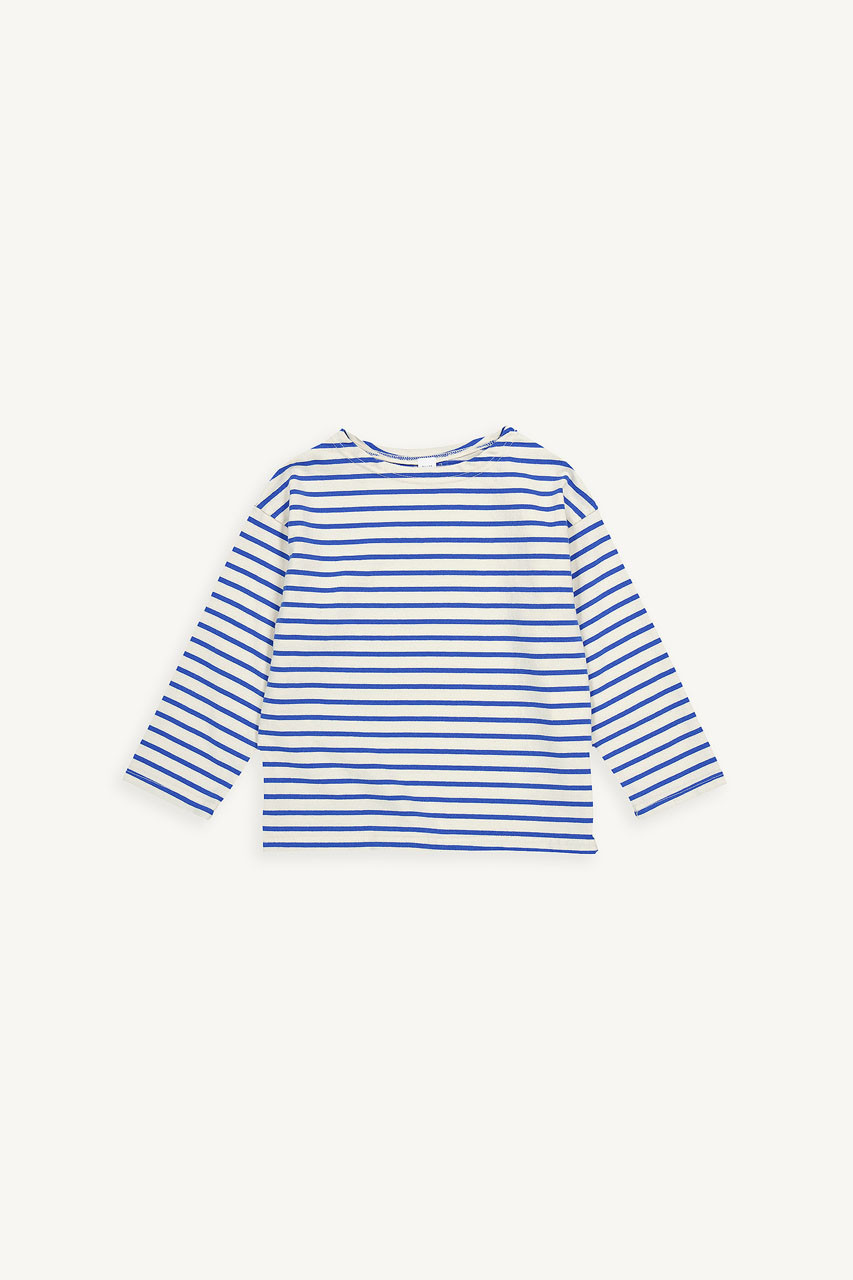 Mini Olive | Smile Patch Stripe Tee, Blue