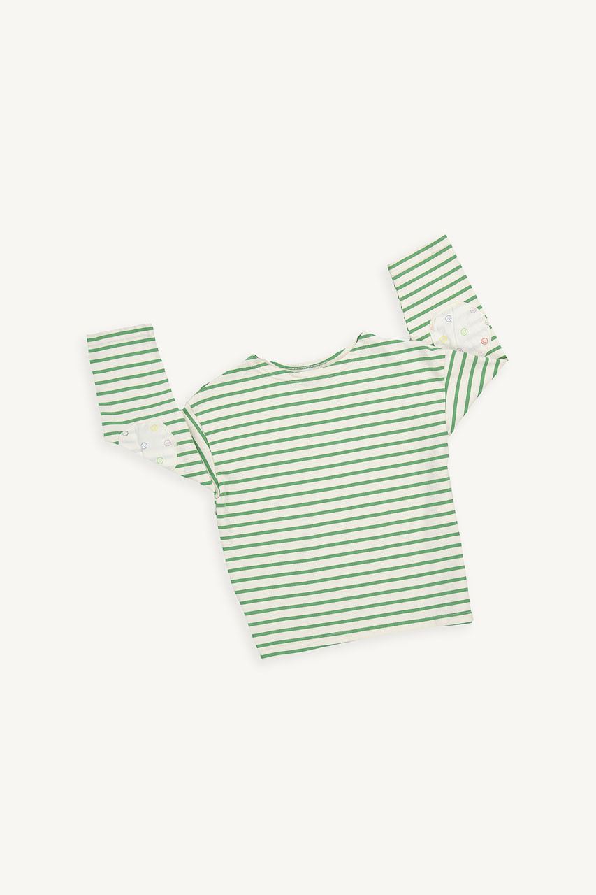 Mini Olive | Smile Patch Stripe Tee, Lime