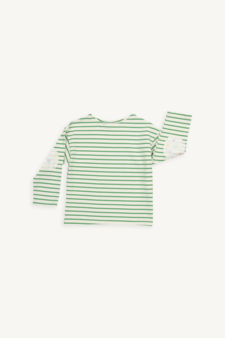 Mini Olive | Smile Patch Stripe Tee, Lime
