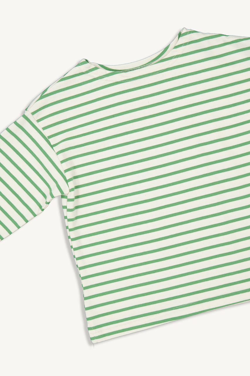 Mini Olive | Smile Patch Stripe Tee, Lime