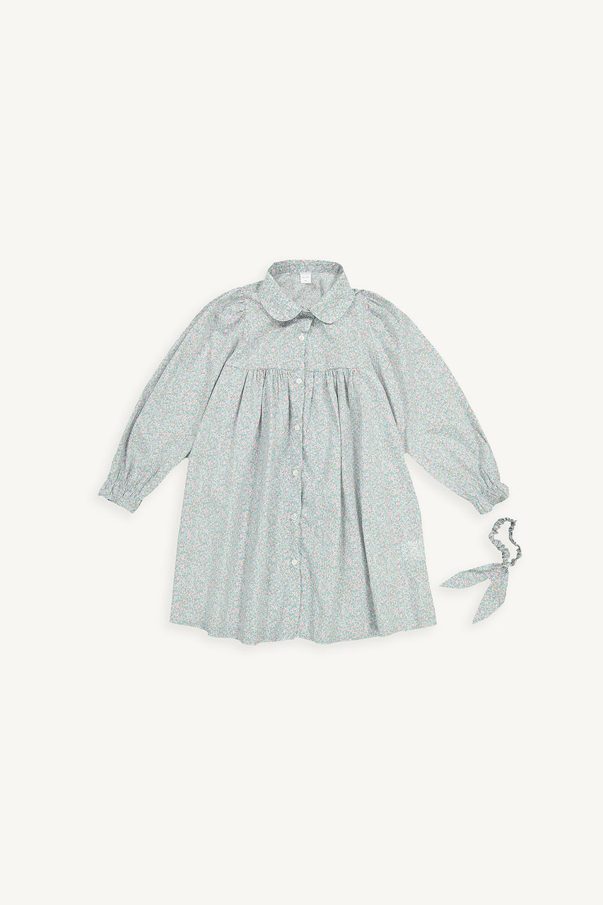 Mini Olive | Flower Shirt Dress With Hairband, Blue