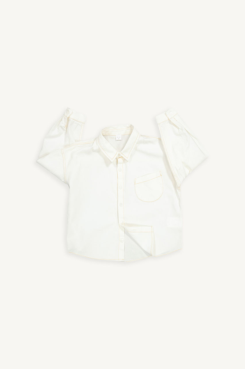 Mini Olive | Cotton Denim Shirt, Ivory
