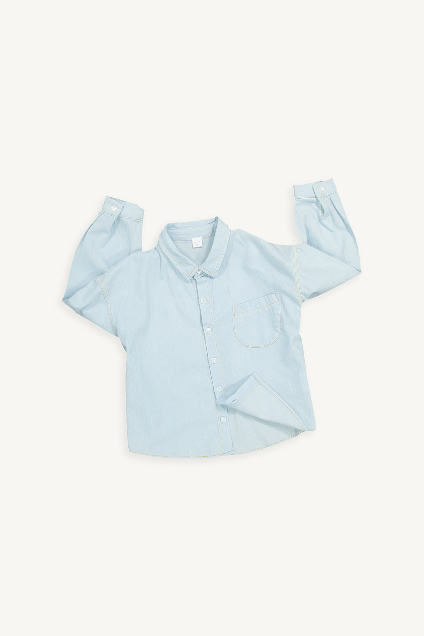 Mini Olive | Cotton Denim Shirt, Blue