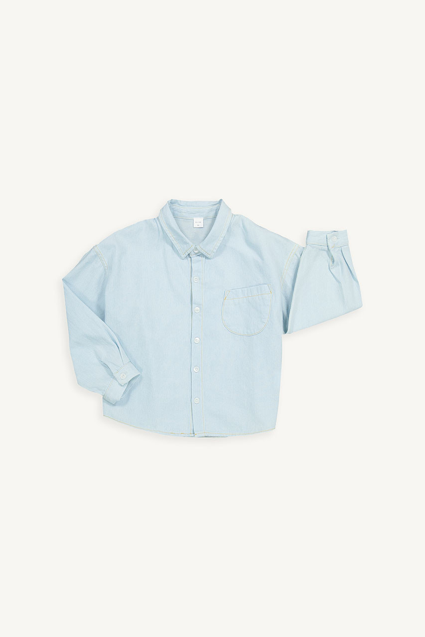 Mini Olive | Cotton Denim Shirt, Blue