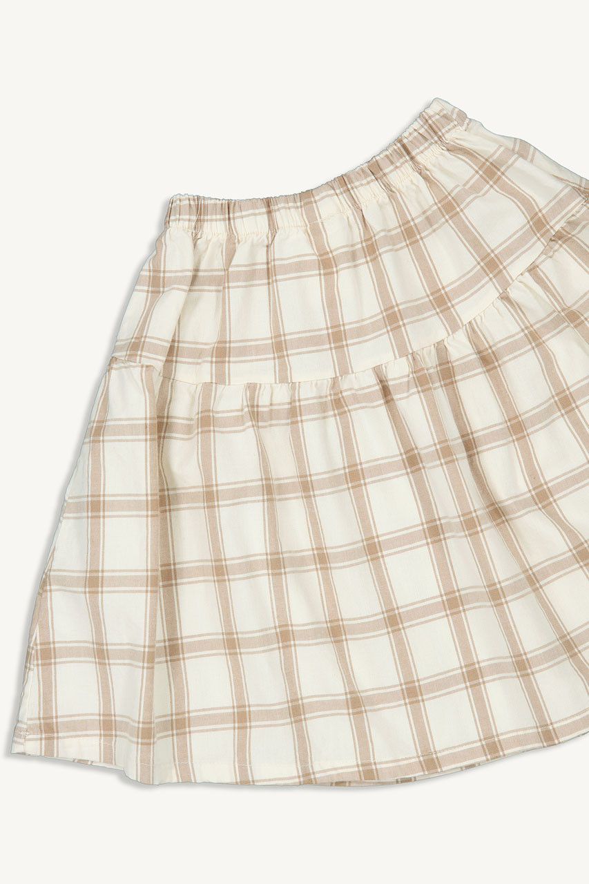 Mini Olive | Check Mid Length Band Skirt, Beige