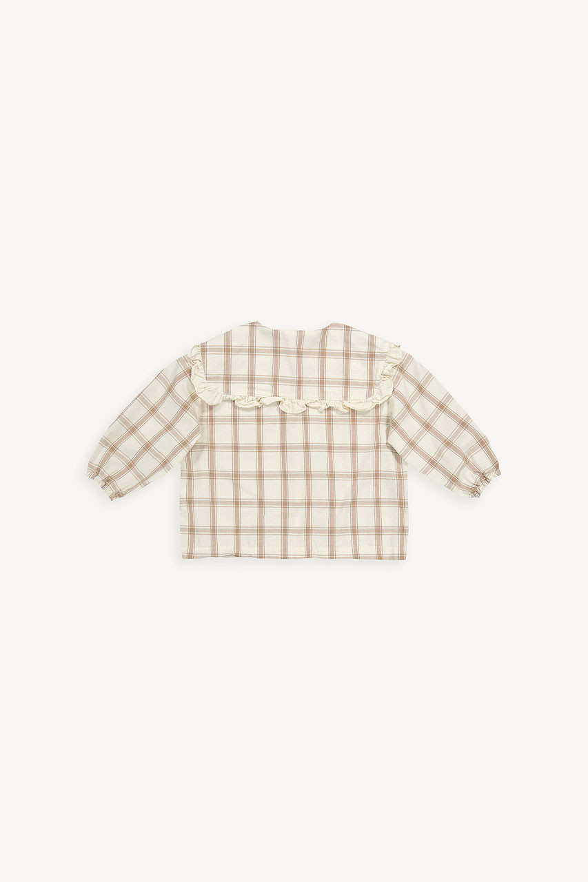 Mini Olive | Large Frill Collar Blouse, Beige Check