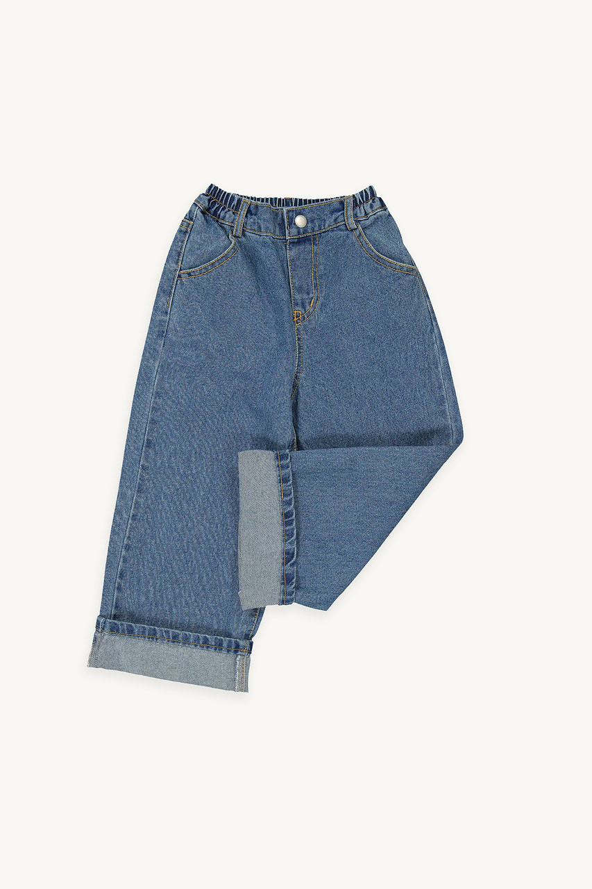 Mini Olive | Wide Denim Jean, Mid Blue