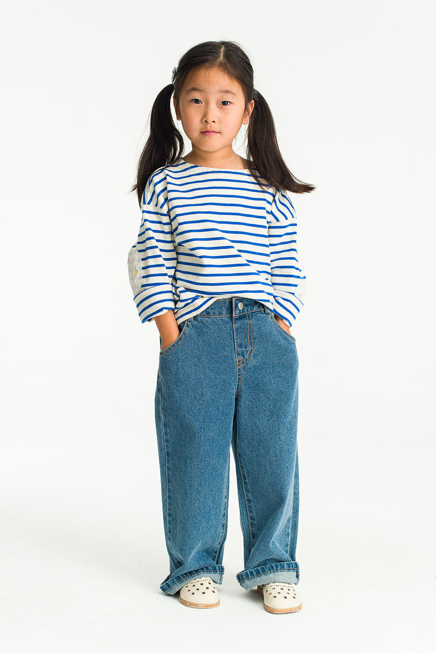 Mini Olive | Wide Denim Jean, Mid Blue