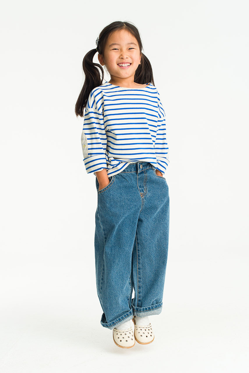 Mini Olive | Wide Denim Jean, Mid Blue