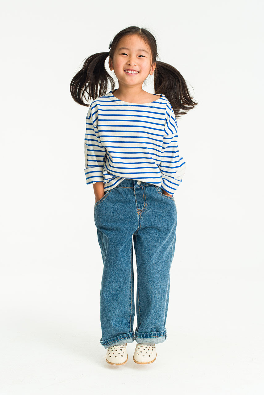 Mini Olive | Wide Denim Jean, Mid Blue