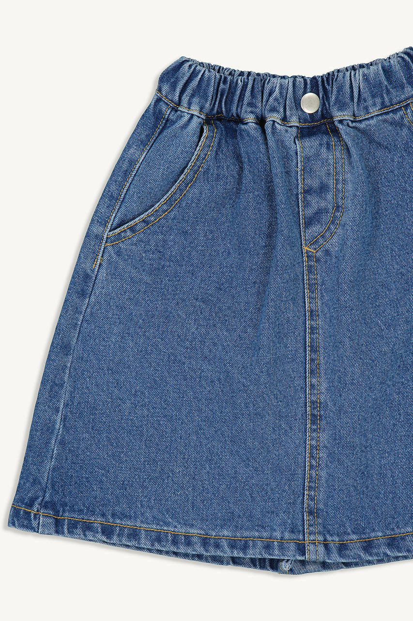 Mini Olive | Knee Length Denim Skirt, Mid Blue