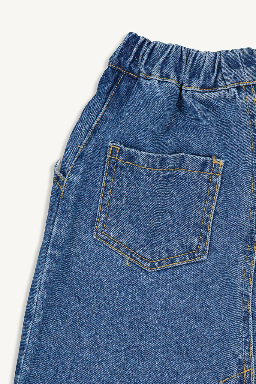 Mini Olive | Knee Length Denim Skirt, Mid Blue