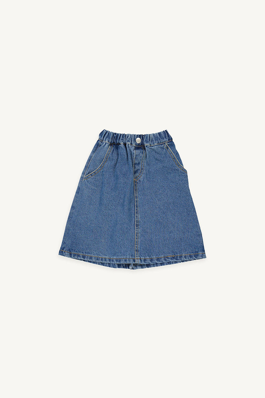 Mini Olive | Knee Length Denim Skirt, Mid Blue