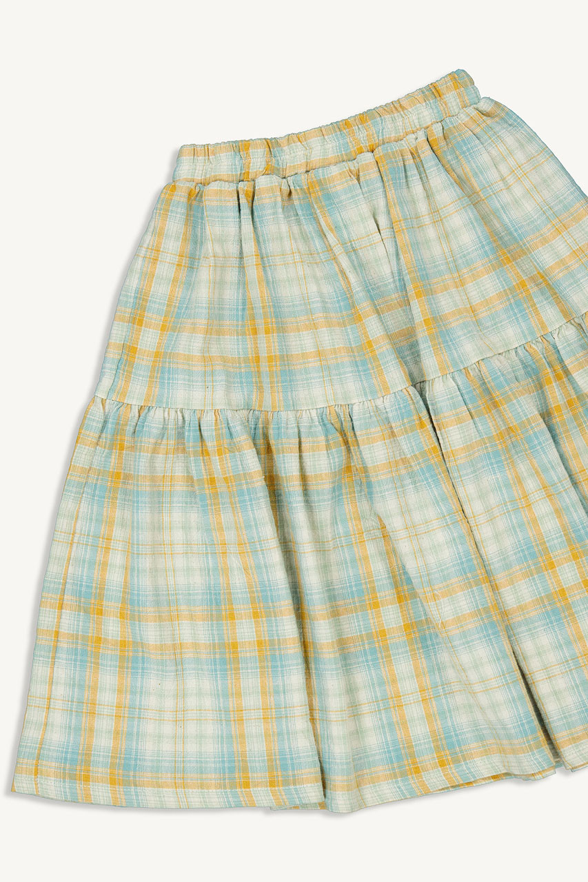 Mini Olive | Maxi Check Skirt, Light Blue