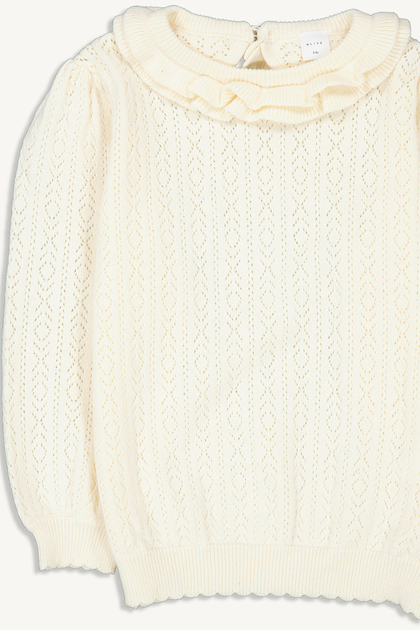 Mini Olive | Frill Neck Jumper, Ivory