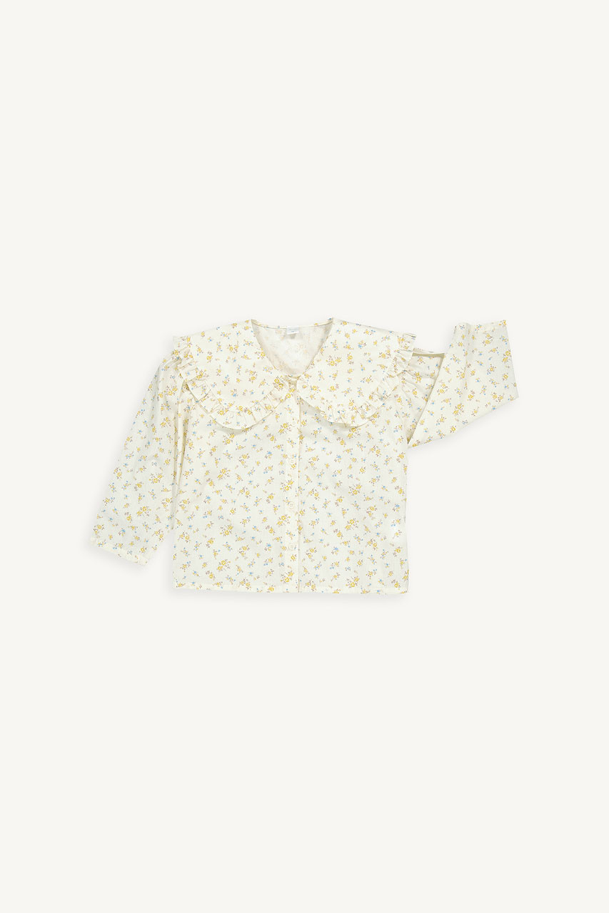 Mini Olive | Floral Frill Collar Blouse, Yellow Flower