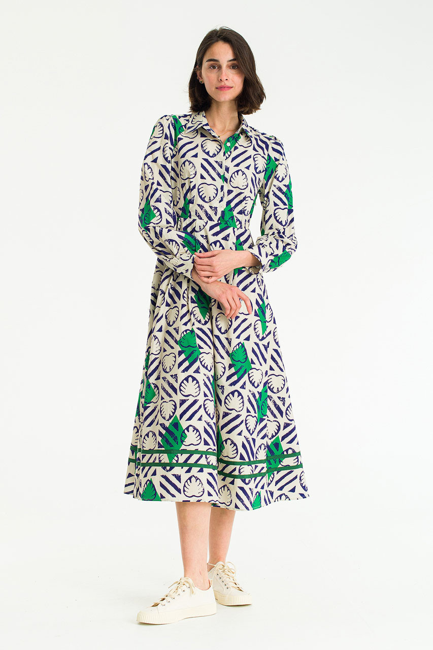Monstera print dress, Cobalt