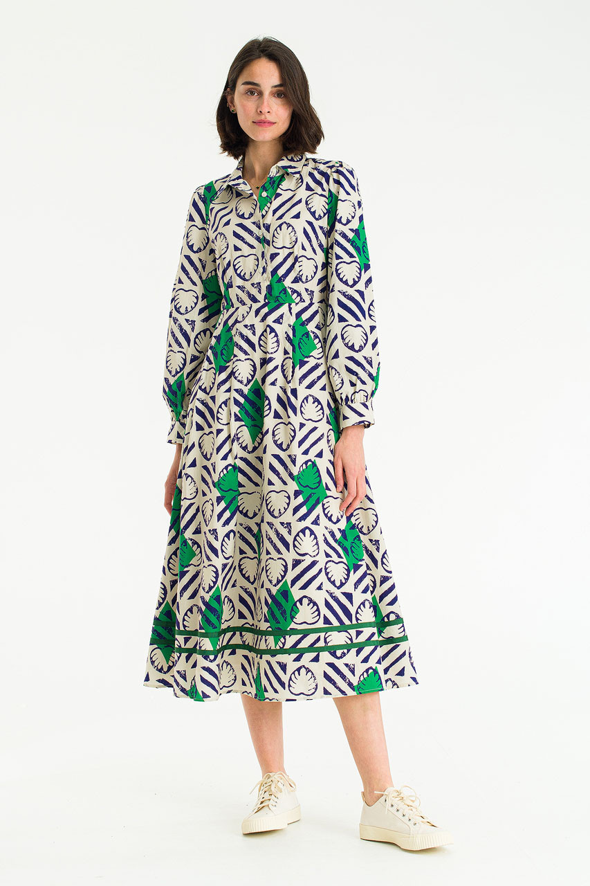 Monstera print dress, Cobalt