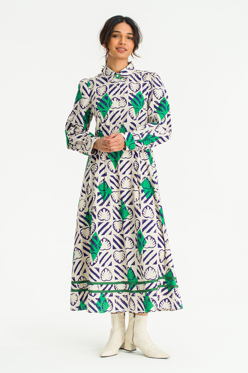 Monstera print dress, Cobalt