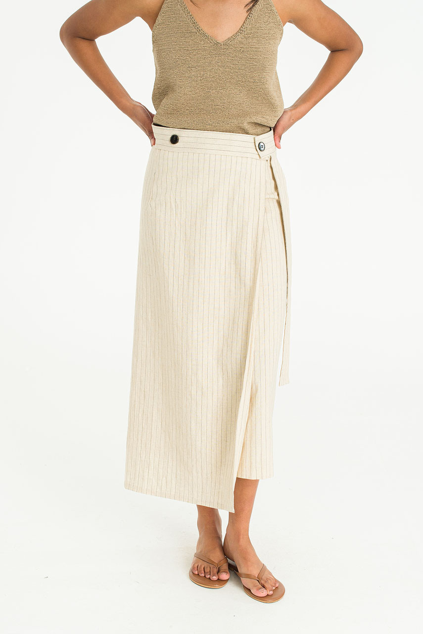 Jane Stripe Linen Skirt, Beige