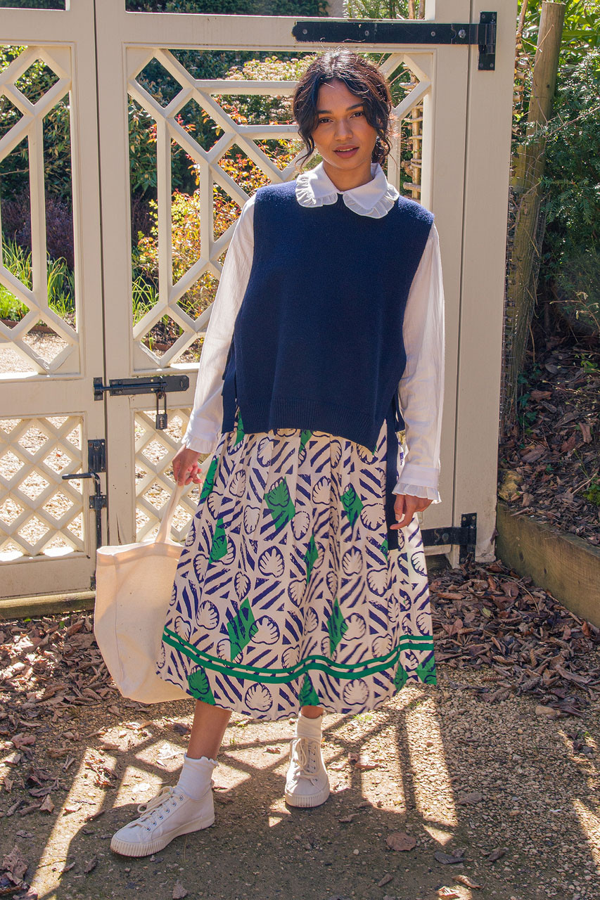 Monstera Print Skirt, Cobalt