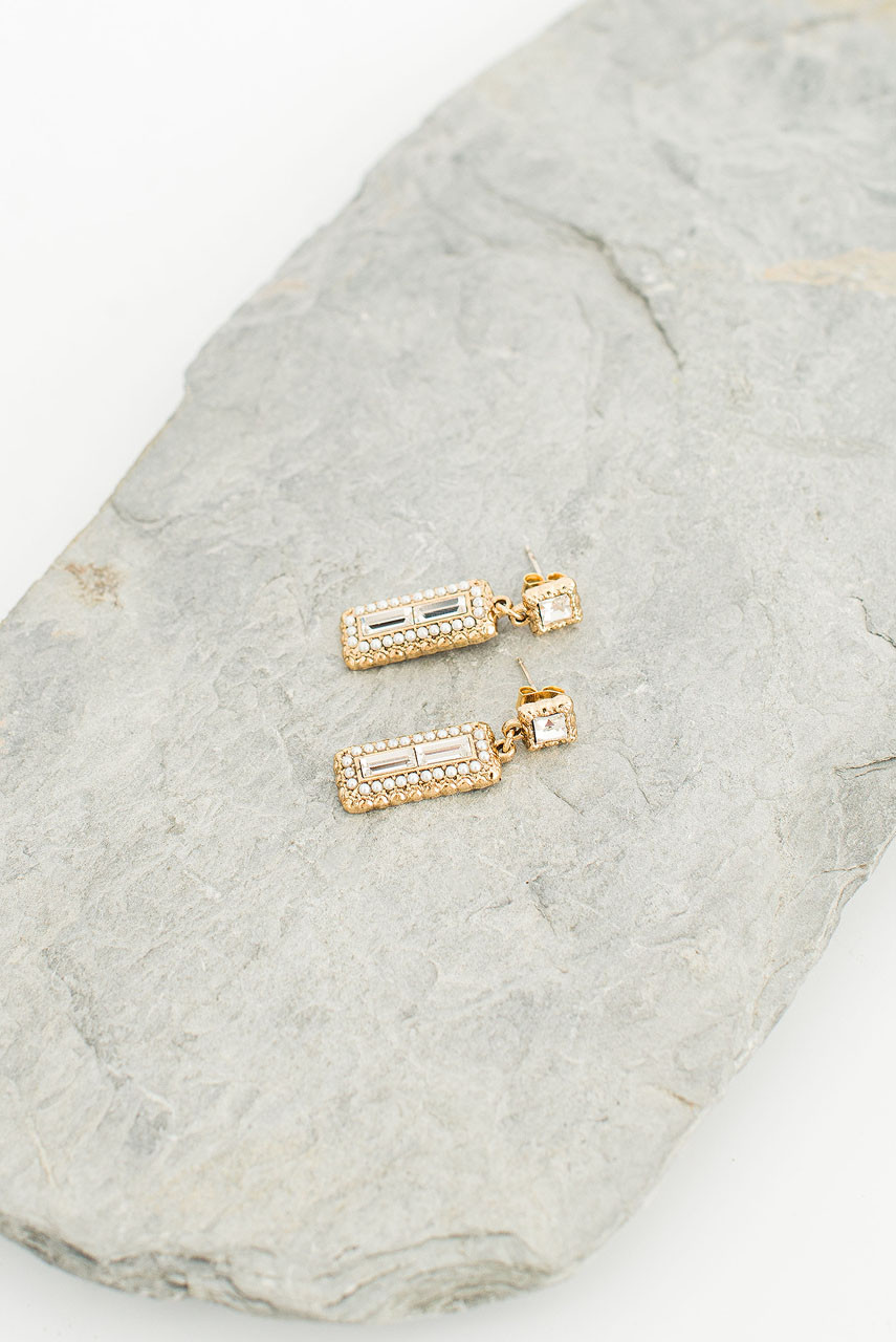 Isis Square Drop Earrings, Gold Plated