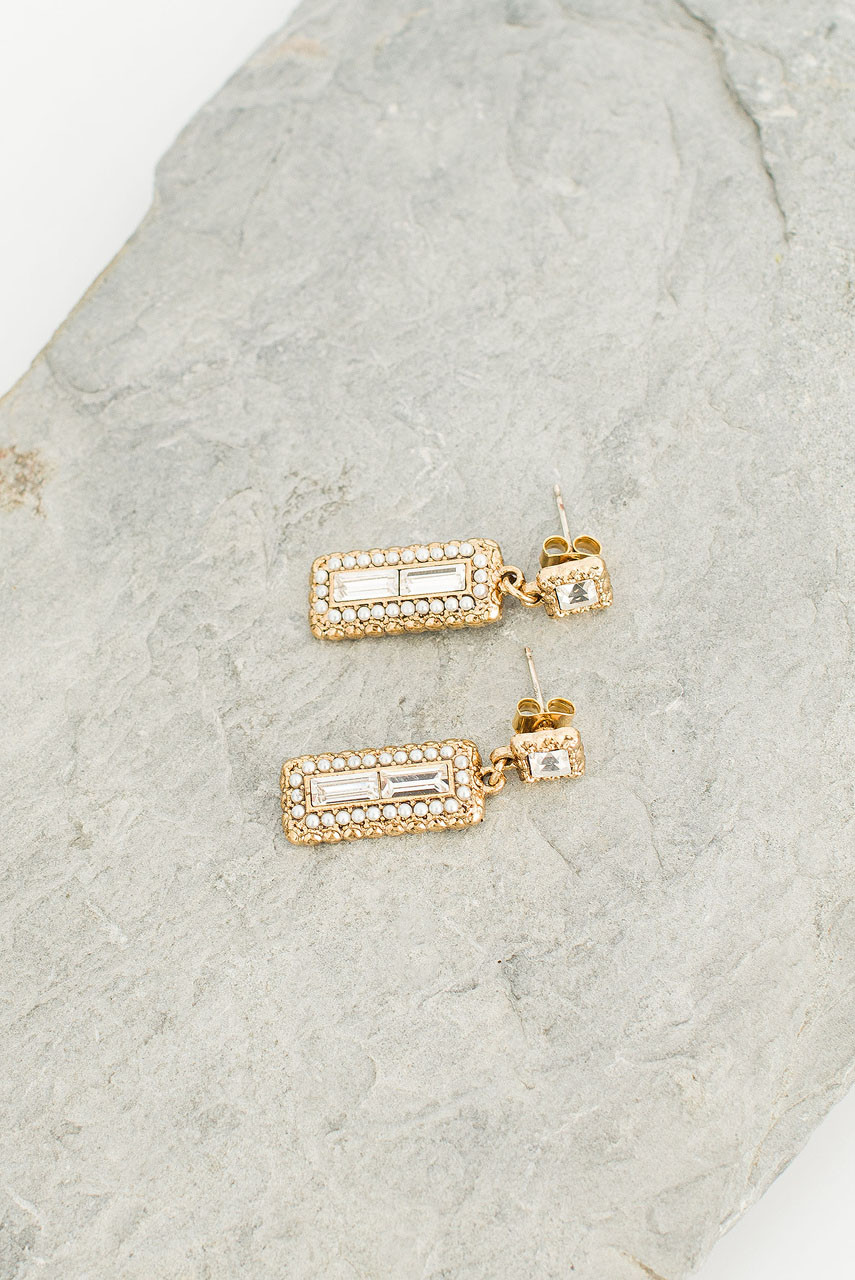 Isis Square Drop Earrings, Gold Plated