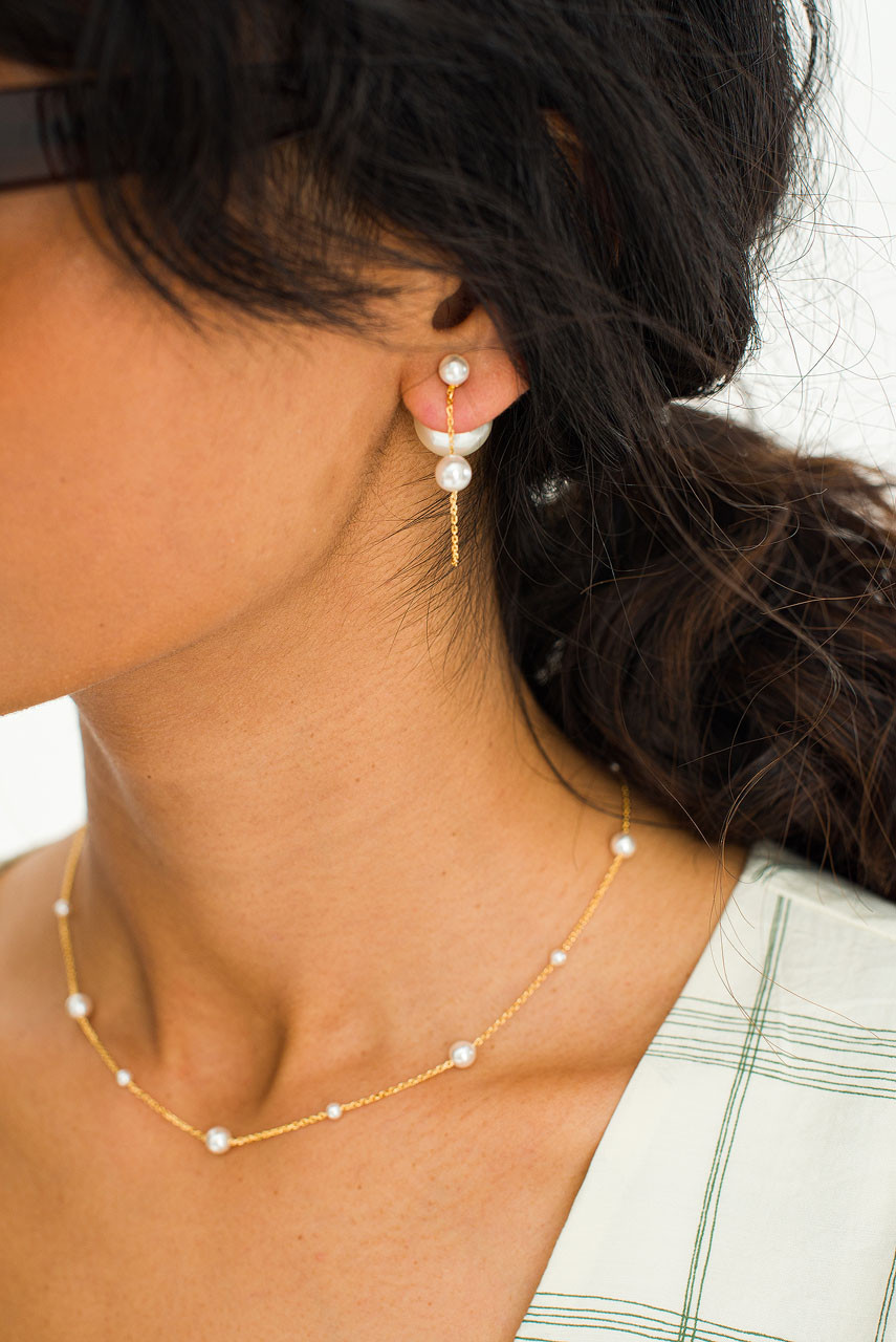 Freya Pearl Swing Earrings, 14K Gold Plated