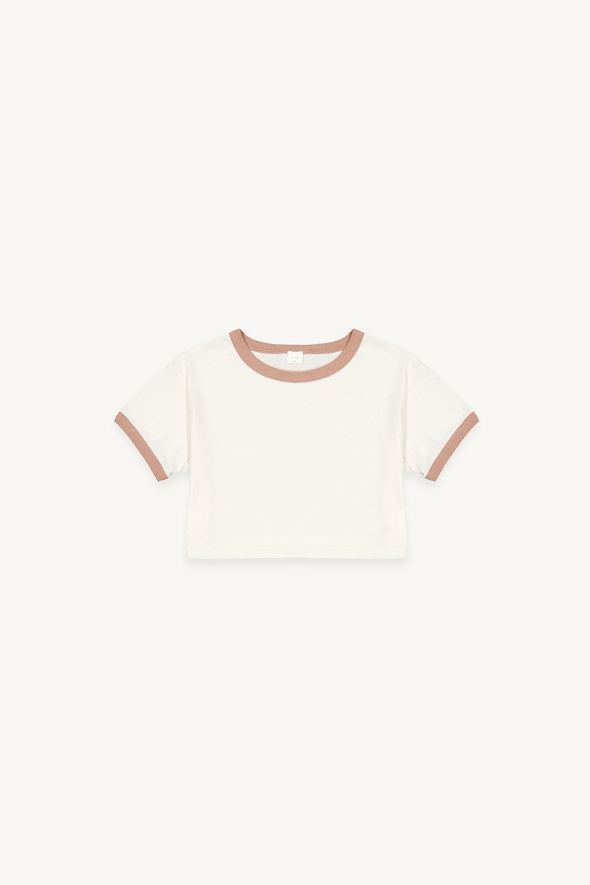 Mini Olive | Colour Contrast Crop Tee, Cream